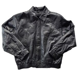 Vintage 90s Jacub Leather Bomber Jacket Pro Players Classic XL Black Heavy Coat